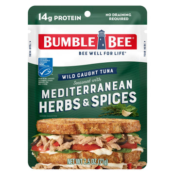 Bumble Bee Mediterranean Herbs & Spices Seasoned Tuna, 2.5 Oz Pouch - Ready To Eat - Wild Caught Tuna Packet - 14G Protein Per Serving - Gluten Free