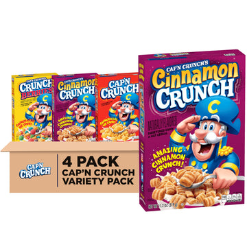Cap'n Crunch Cereal, Cinnamon, Original & Crunch Berries Variety Pack (4 Pack)