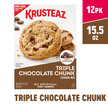 Krusteaz Triple Chocolate Chunk Cookie Mix, Bakery Style, 15.5 Oz (Pack of 12) - Indulge in 3 Kinds of Chocolate Delight!