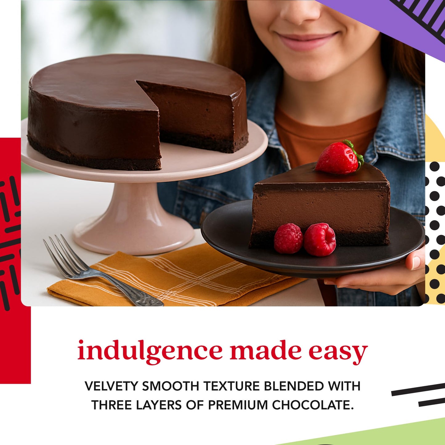 Davids Cookies Triple Chocolate Cheesecake, 10, Pre-sliced 14 pcs, 2 Pound, Perfect Dessert for Chocolate Lovers