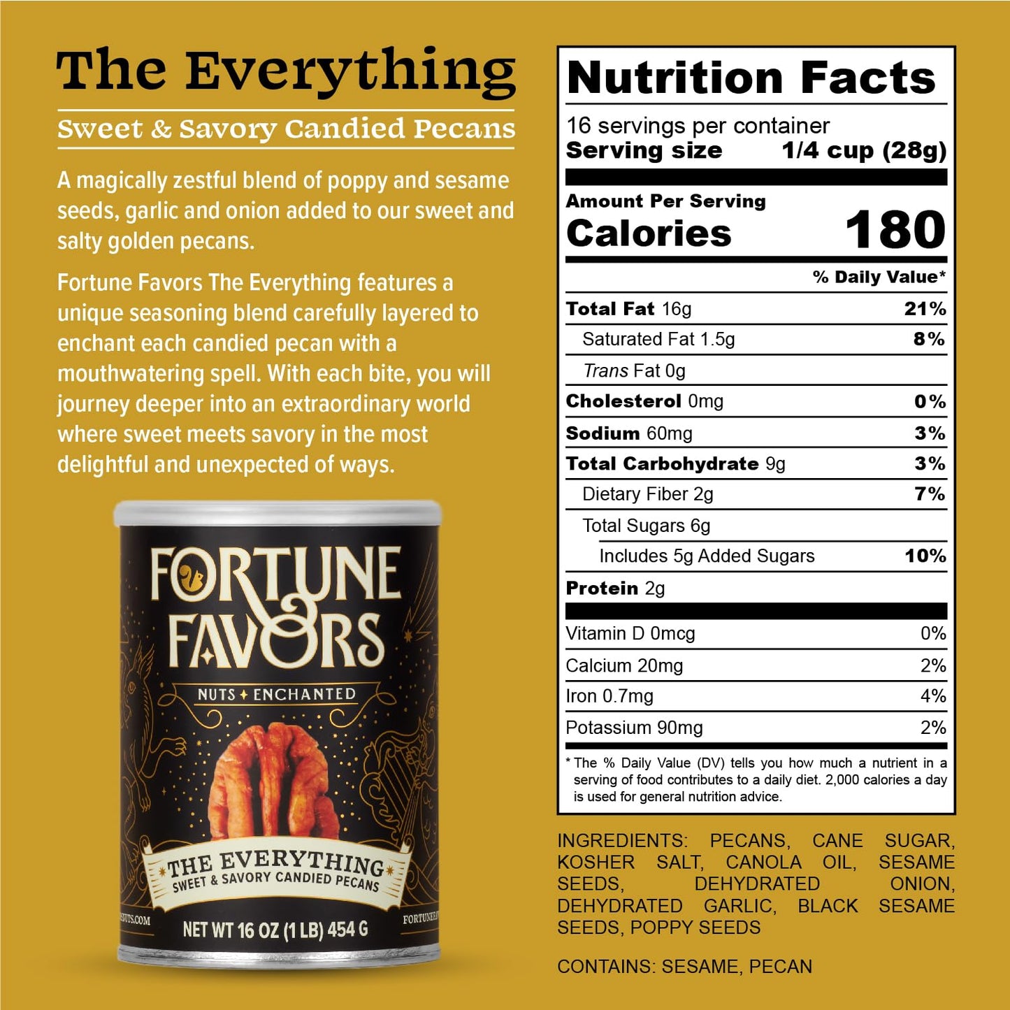 Fortune Favors Candied Pecans, Sweet And Salty Snack, Hand Crafted In Small Batches, Usa-Grown (16Oz, Everything)