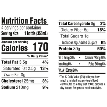 Oikos Protein Shake Vanilla 30g High Protein Drinks Shelf Stable Ready to Drink 5g Prebiotic Fiber 12 fl oz Bottle 4 Count