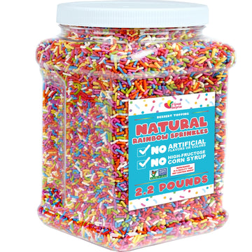 Dye Free Sprinkles - 2.2 Pounds - Rainbow Sprinkles for Ice Cream - Vegan, No Artificial Dyes - Bulk Sprinkles - Non-GMO Cupcake