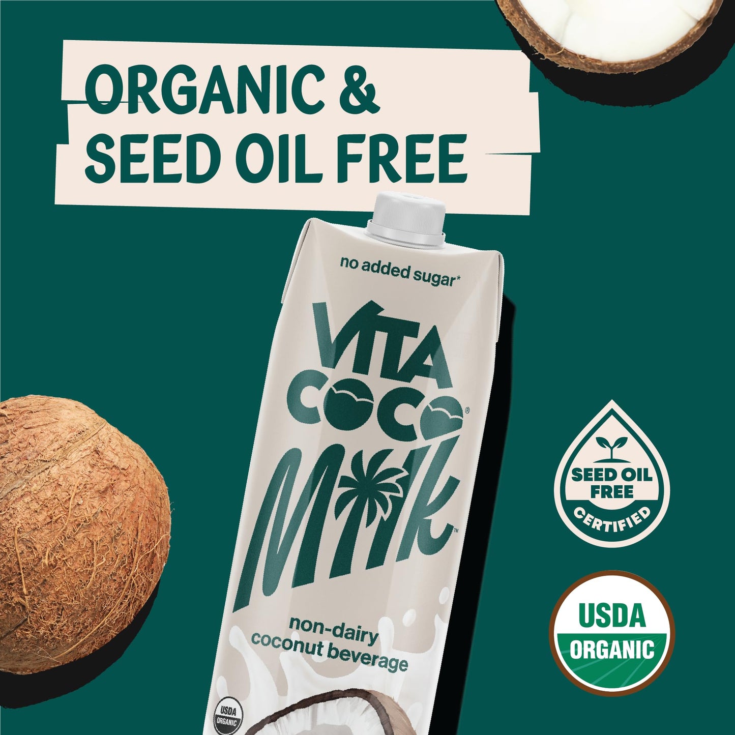Vita Coco Original Organic Coconut Milk, Plant Based, Dairy Free Milk Alternative - Gluten Free, Soy Free, and Unsweetened, No A