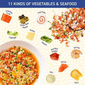 16Oz Dehydrated Freeze Dried Seafood & Vegetable Mix - 11 Mixed Dry Veggies Ingredients Natural Ramen Toppings For Soups, Salad,