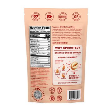 Daily Crunch Sprouted Almonds, Nashville Hot, Keto Friendly, 5 Ounce Resealable Bag, Non-GMO, Salt Free, Vegan Snack