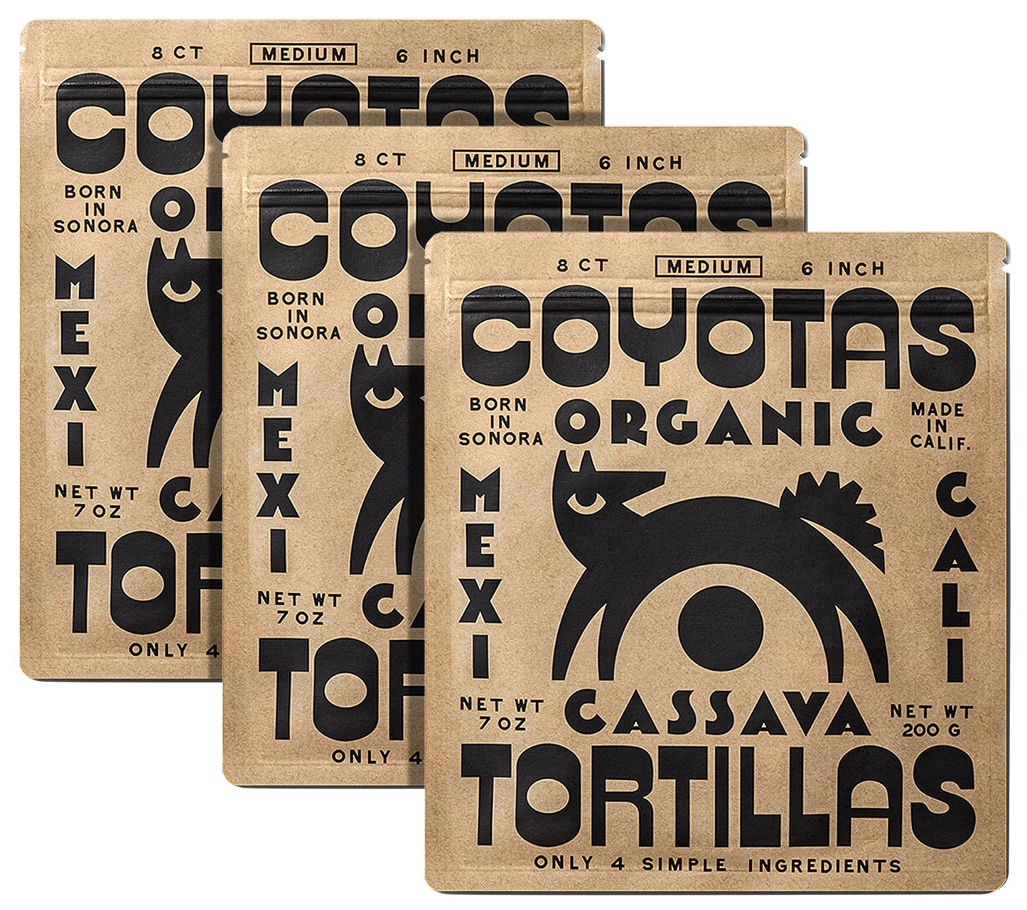 Coyotas - Organic Cassava Tortillas - Grain-Free, Gluten-Free, Non-GMO, Vegan, Paleo, Medium 6 Inch - 8 Tortillas Per Pack (3 Pa