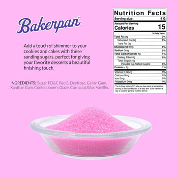 Bakerpan Pink Sanding Sugar For Baking & Cookie Decorating - 5 Ounce Edible Pink Sugar Sprinkles For Cookies, Cakes, Cocktails (