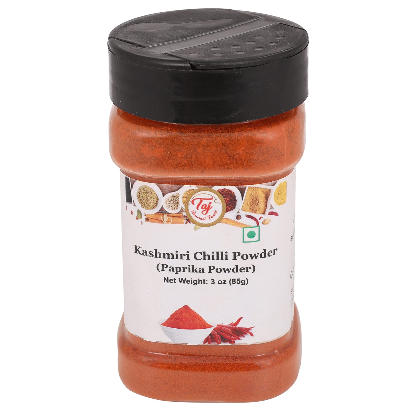 Taj Top-Grade Indian Kashmiri Chilly Powder (Deggi Mirch Lal Mirch) Mild Hot (3-Ounce)