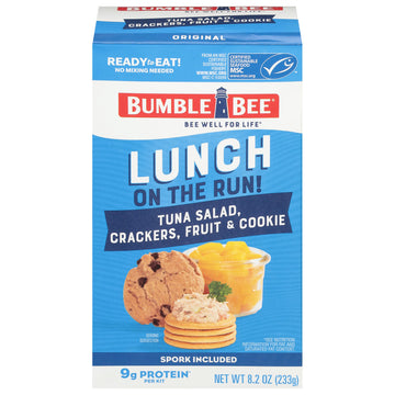 Bumble Bee Lunch On The Run Tuna Salad with Crackers Kit, 8.2 oz - Ready to Eat, Includes Crackers, Cookie & Peaches - Wild Caug
