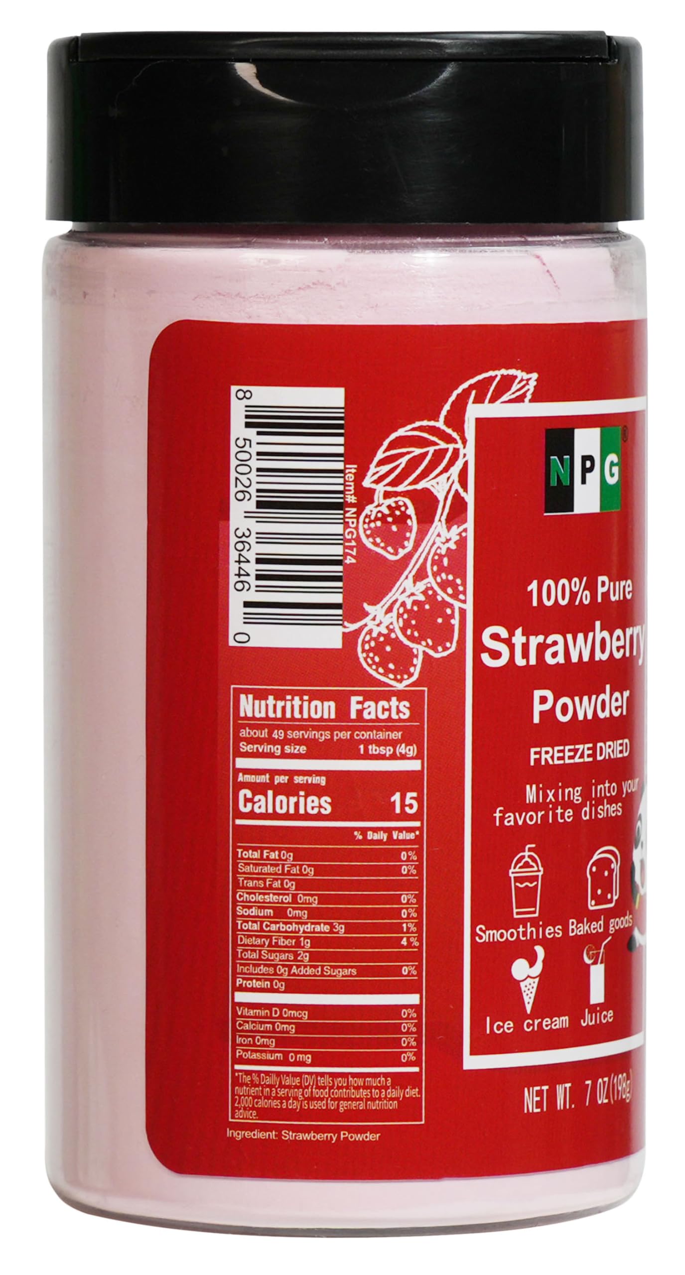 NPG Freeze Dried Strawberry Powder 7 Oz, Pure Strawberries Fruit Powder for Food Flavoring & Coloring, Smoothie, Beverage, Cake,