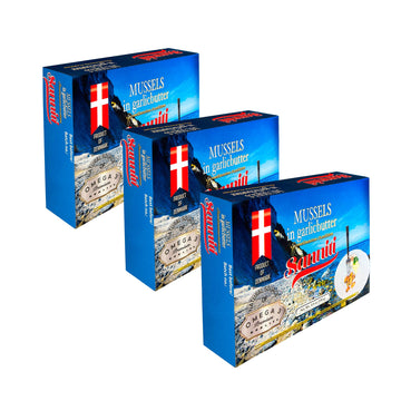 Sanniti Mussels In Garlic Butter, 3.9 Ounce | Natural Source Of Omega 3 | Scandanavian Tradition | Product Of Denmark [Pack Of 3