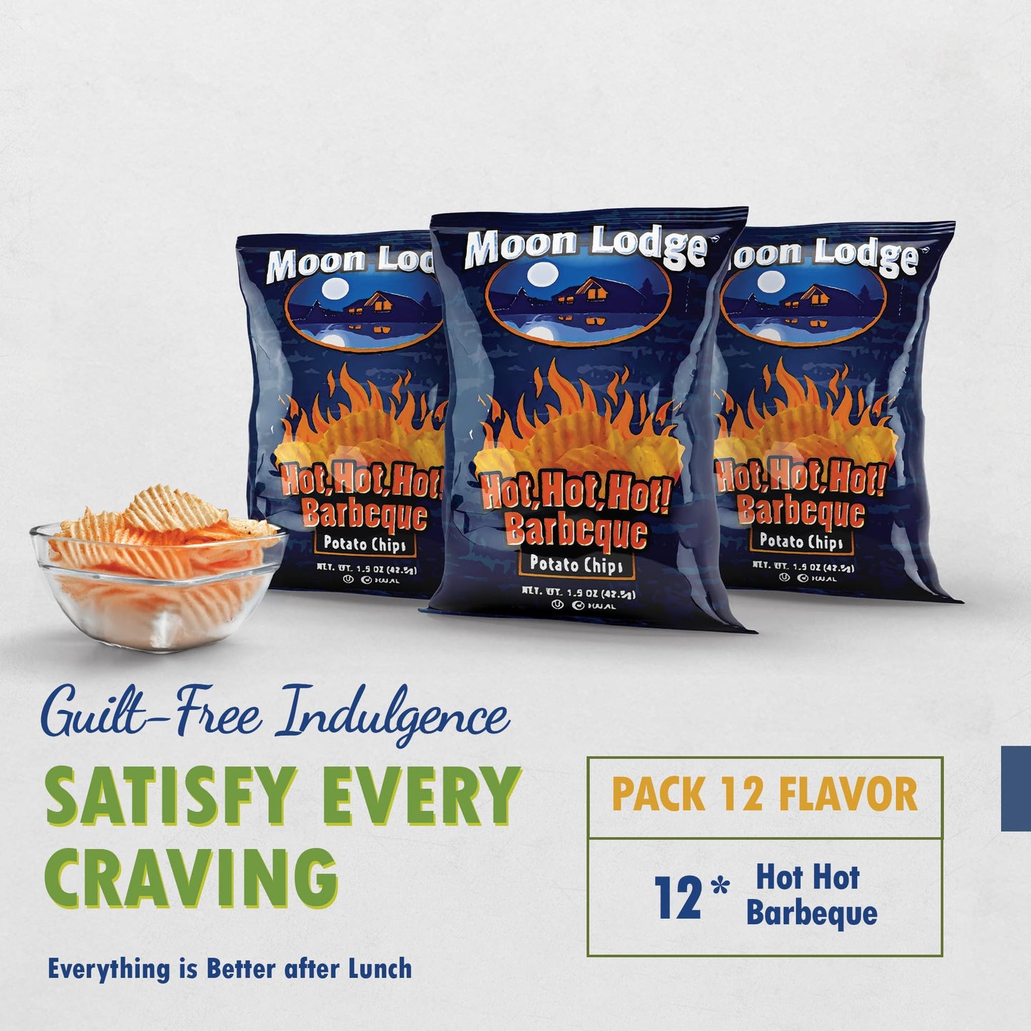 BraveGoods Moon Lodge Hot Barbeque Potato Chips - Kosher & Halal Snacks, 12 Pack (1.5 Oz Bags) - Perfect for Parties & Movie Nights