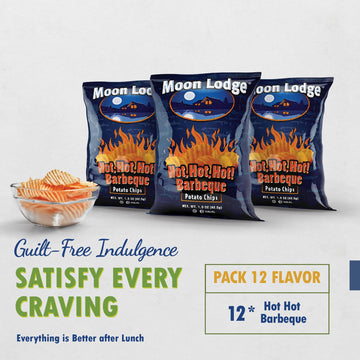 BraveGoods Moon Lodge Hot Barbeque Potato Chips - Kosher & Halal Snacks, 12 Pack (1.5 Oz Bags) - Perfect for Parties & Movie Nights