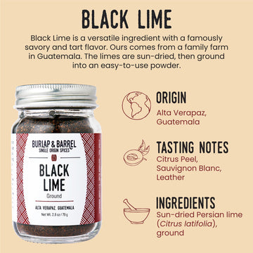 Burlap & Barrel Ground Black Lime - Tart & Savory Seasoning - 2.8oz Glass Jar