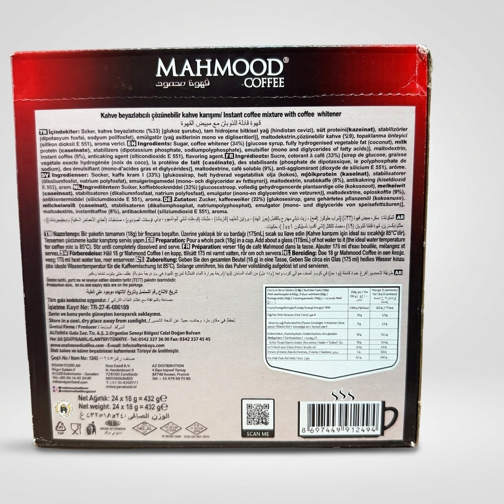 Mahmood Coffee Original 24 Sticks 432g - Instant Turkish Coffee Mix