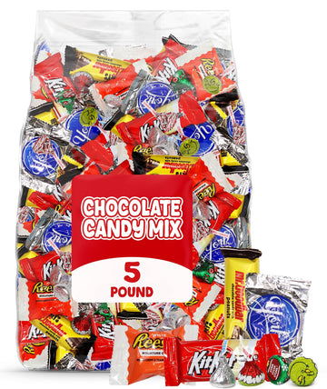 Bulk Christmas Chocolate Candy Variety Pack - 5 Pound Bag of Individually Wrapped Assorted Milk Chocolate Candies for Trick or T