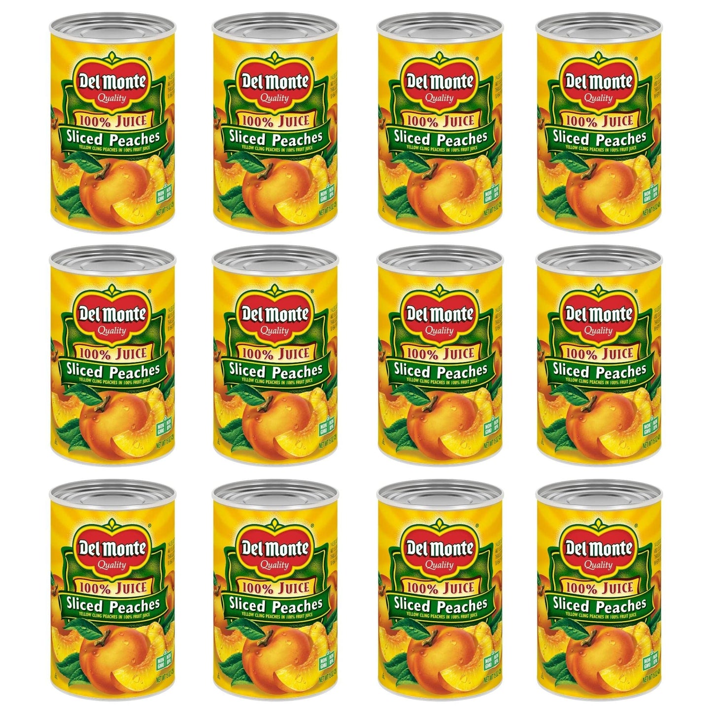 Del Monte Yellow Cling Sliced Canned Peaches In 100% Juice 15 Oz Can (Pack Of 12 Cans)