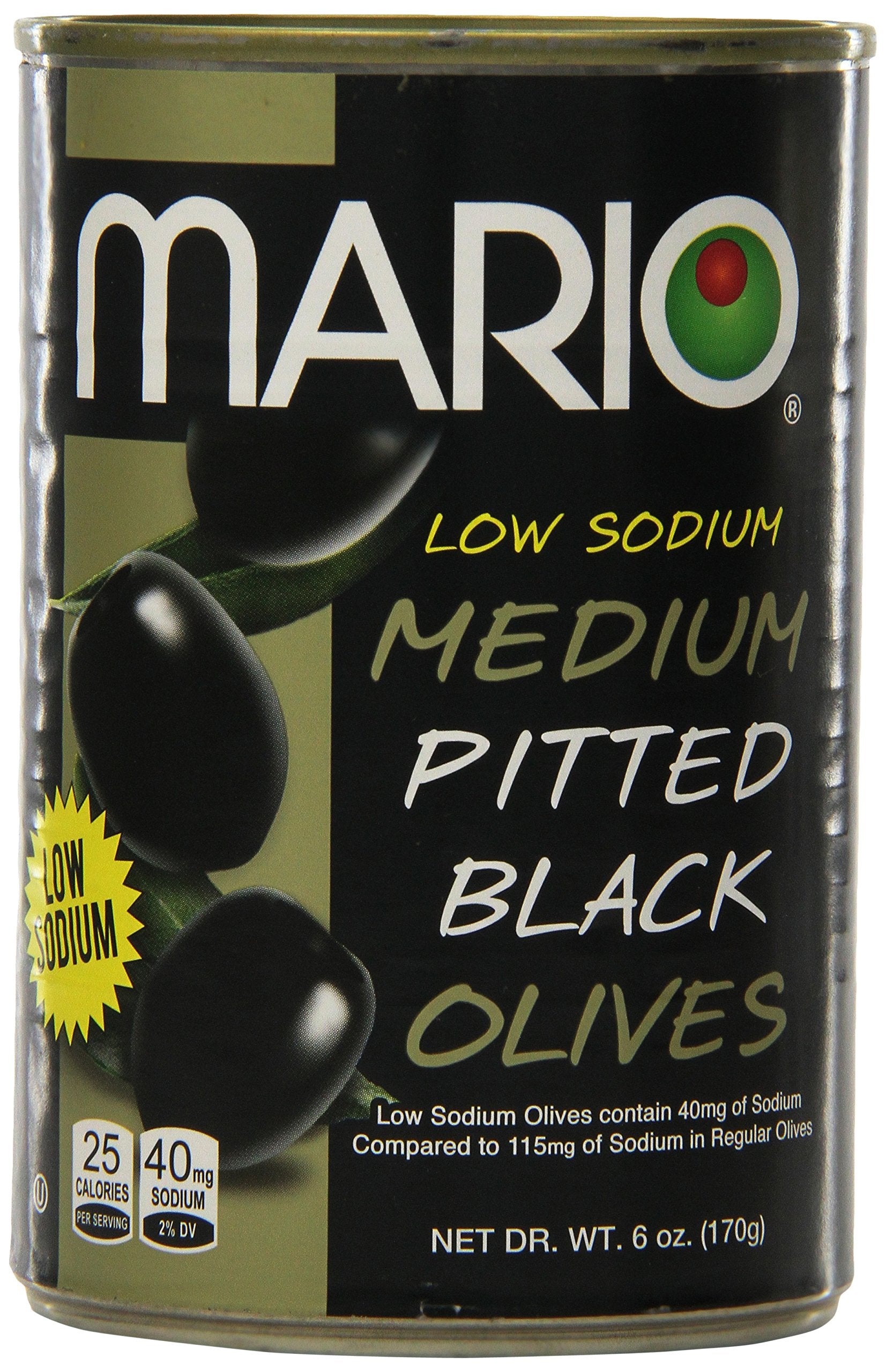 Mario Camacho Foods Low Sodium Black Olives, Medium Pitted, 6.0 Ounce (Pack Of 12)