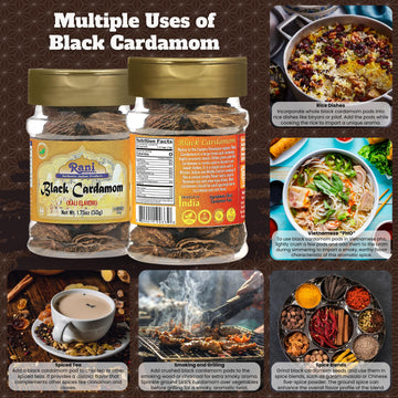 Rani Black Cardamom Pods Whole Indian Spice - 1.75oz (50g) PET Jar, All Natural, Vegan, Gluten Friendly, NON-GMO