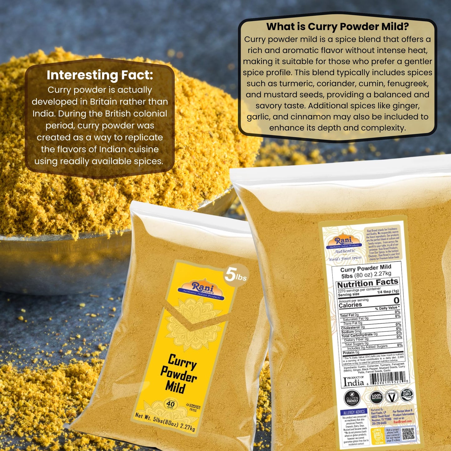 Rani Curry Powder Mild (10-Spice Authentic Indian Blend) 80Oz (5Lbs) 2.27Kg Bulk ~ All Natural | Salt-Free | No Chili Or Peppers