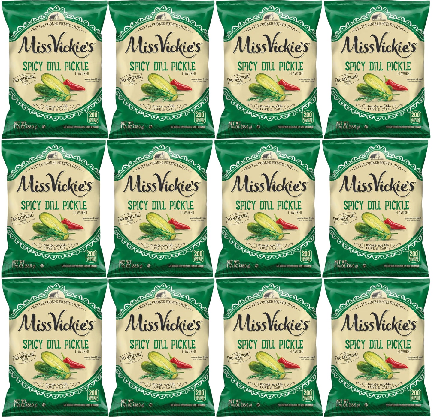Miss Vickie's Spicy Dill Pickle Potato Chips, 1.375 oz Bags, Pack of 12 - Crunchy Snack by Shoppyway