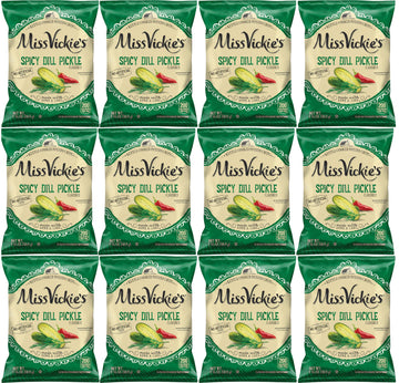 Miss Vickie's Spicy Dill Pickle Potato Chips, 1.375 oz Bags, Pack of 12 - Crunchy Snack by Shoppyway
