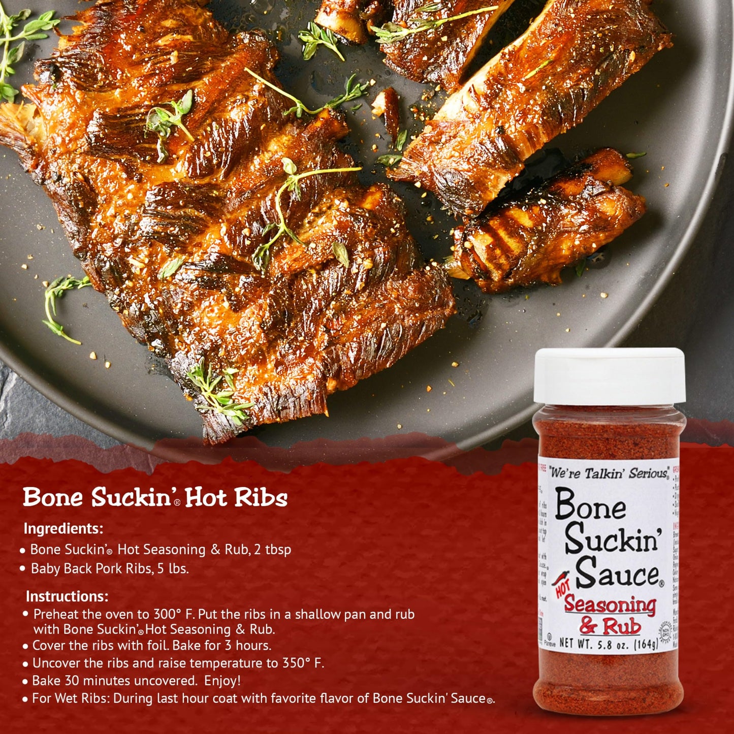 Bone Suckin' Hot Seasoning & Rub, 5.8 Oz - Grilling Rubs, Dry Pork Rub, Gluten-Free, Non-Gmo, Kosher, Great On Ribs, Pork, Beef,