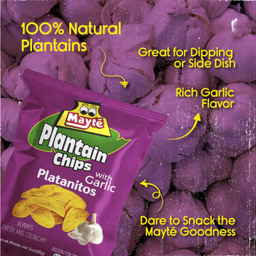 Mayté Garlic Plantain Chips – 30 Individual Packs (3Oz Each) – Crunchy, Savory, And Healthy Snacks Made From Real Plantains – Non-Gmo, Gluten-Free, Kosher – No Preservatives Or Artificial Colors