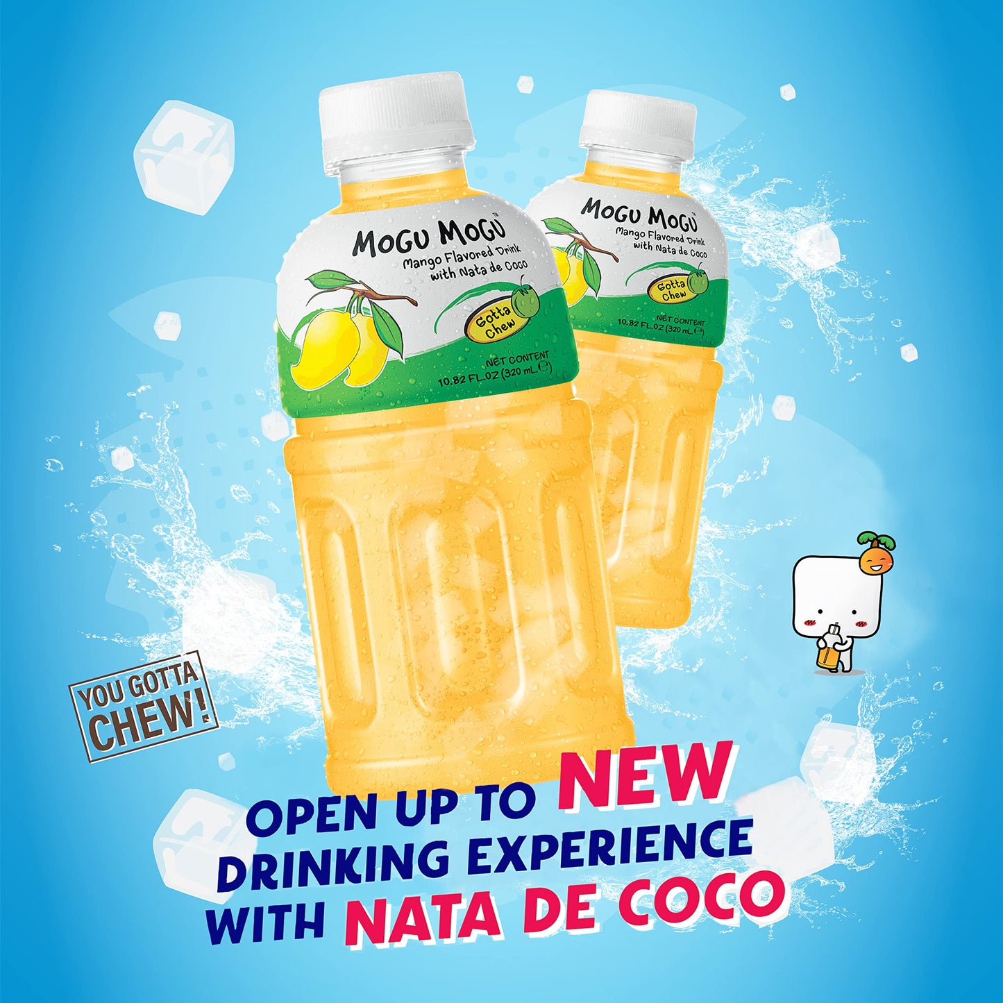 Mogu Mogu Drink Mango Juices (6 Bottles) Drinks For Kids Made With Nata De Coco (Coconut Jelly) Fun Chewable Juice Boxes. Juice