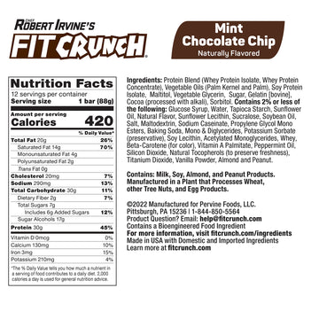 Fitcrunch Full Size Protein Bars, 6-Layer Baked Bar, 7G Of Sugar, Gluten Free & Soft Cake Core (12 Bars, Mint Chocolate Chip)