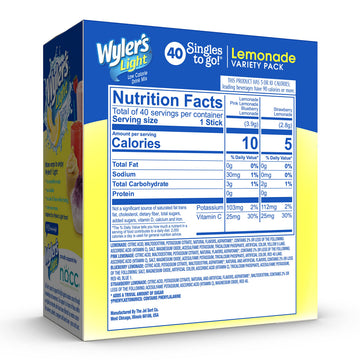 Wylers Light Singles to Go Powder Packets, Variety Pack, 40 Count, Sugar & Caffeine Free, Pink Strawberry & Blueberry Lemonade