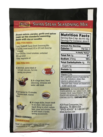 Durkee Swiss Steak Seasoning Mix, 1.37 Ounces, Pack Of 6
