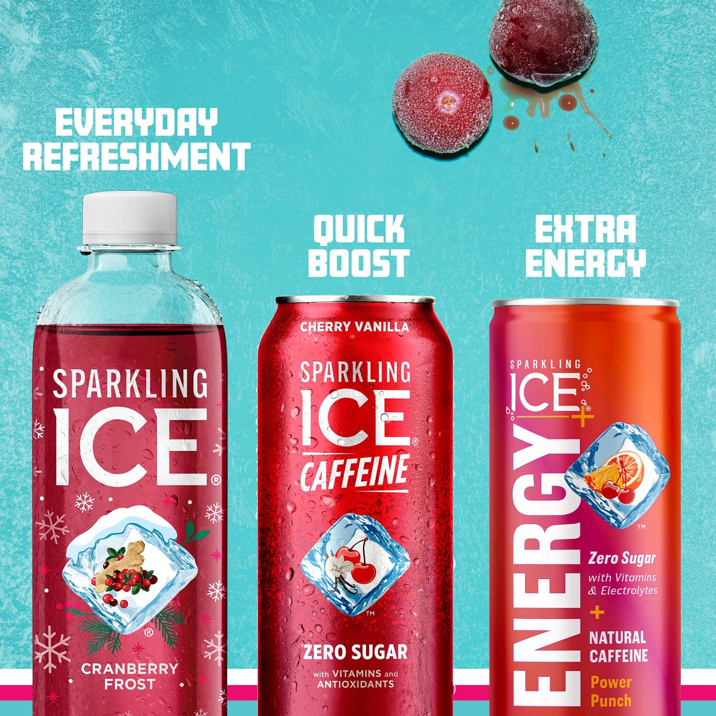 Sparkling Ice, Cranberry Frost Sparkling Water, Zero Sugar Flavored Water, with Vitamins and Antioxidants, Low Calorie Beverage,