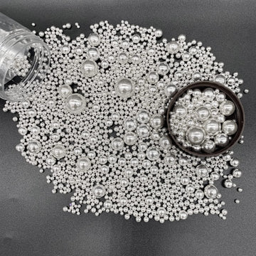 Weraru Edible Silver Pearl Sugar Sprinkles Candy Mixing Size Baking Edible Cake Decorations Cupcake Toppers Cookie Decorating Ce