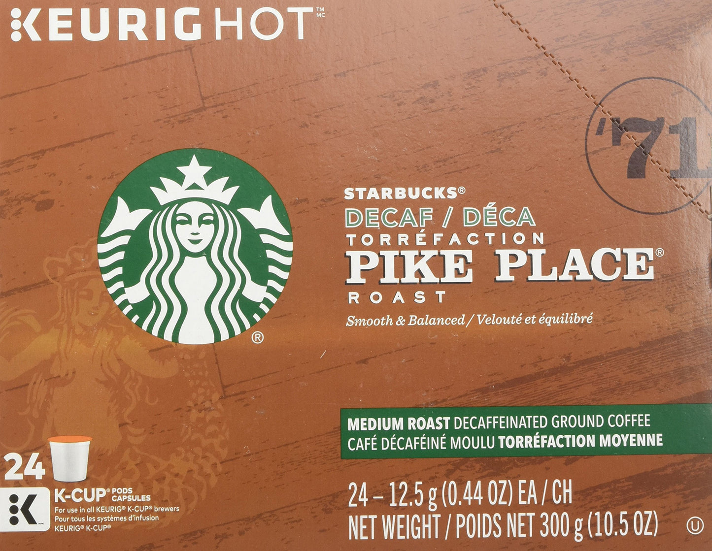 Starbucks Decaf Pike Place Roast K-Cup Pods, 96 Count, Compatible with Keurig malt-inspired