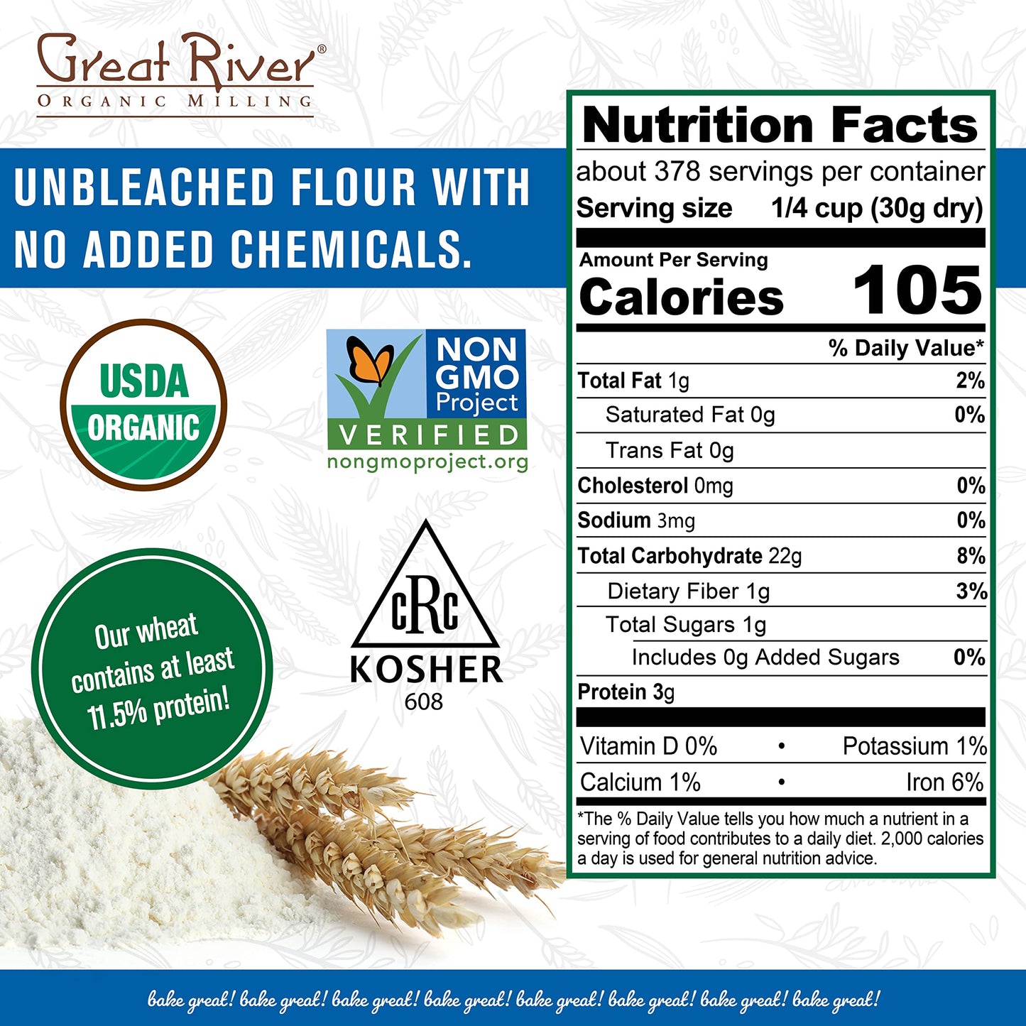 Great River Milling Organic All-Purpose Flour | Lily White All-Purpose Flour | Unbromated & Unbleached | Non-Gmo & Kosher | Balanced Protein & Gluten | Flour For Bread Maker, Ovens | 25 Lb (Pack Of 1)