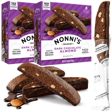 Nonni'S Dark Chocolate Almond Biscotti Italian Cookies - 2 Boxes Dark Chocolate Cookies - Biscotti Individually Wrapped Cookies