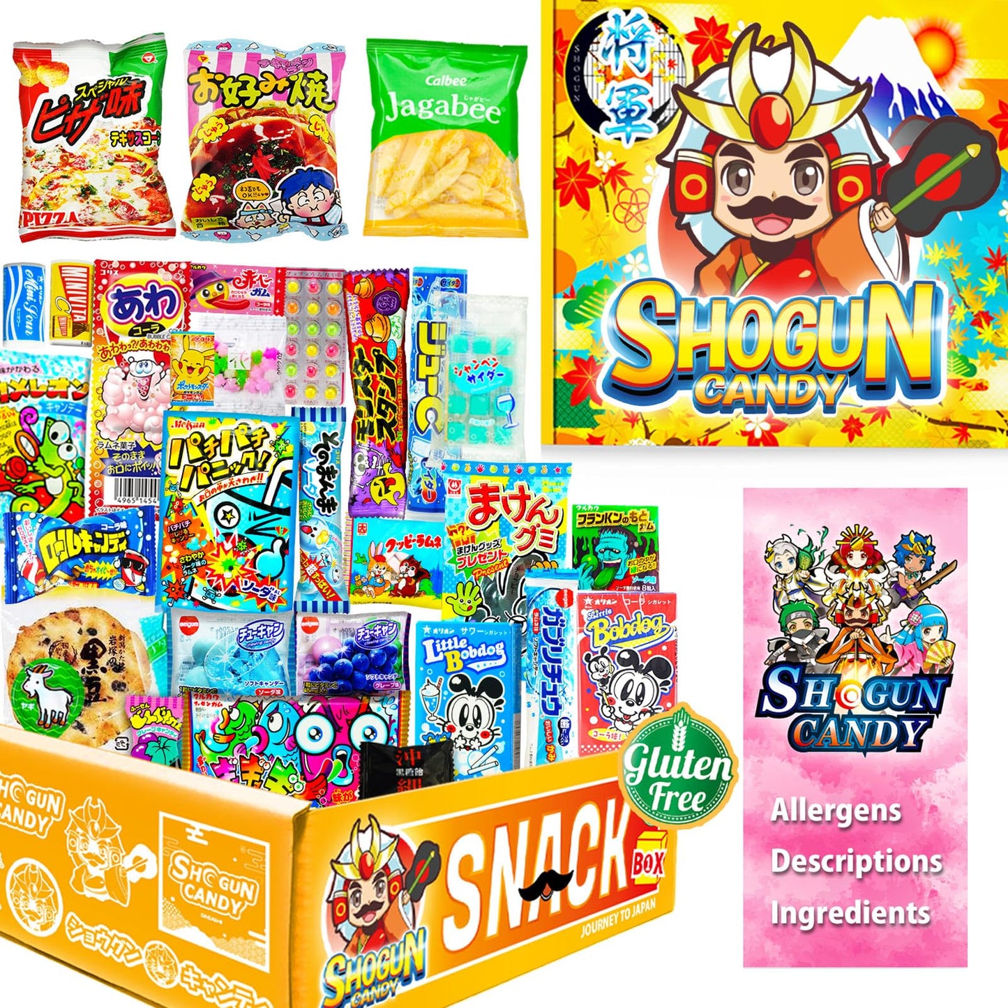 SHOGUN CANDY Japanese Snacks and Candy Assortment, 40 Pcs Kawaii Dagashi Box, Gluten Free