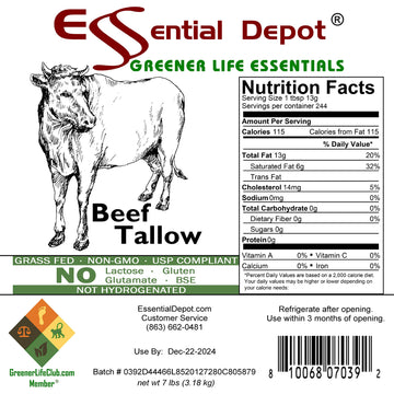 Beef Tallow - 7 Lbs In A Pp Pail - Grass Fed - Non-Gmo - Keto Friendly - Food Grade - Free From Lactose-Gluten-Glutamate-Bse - Pp Microwavable Container, Resealable Lid & Removable Handle