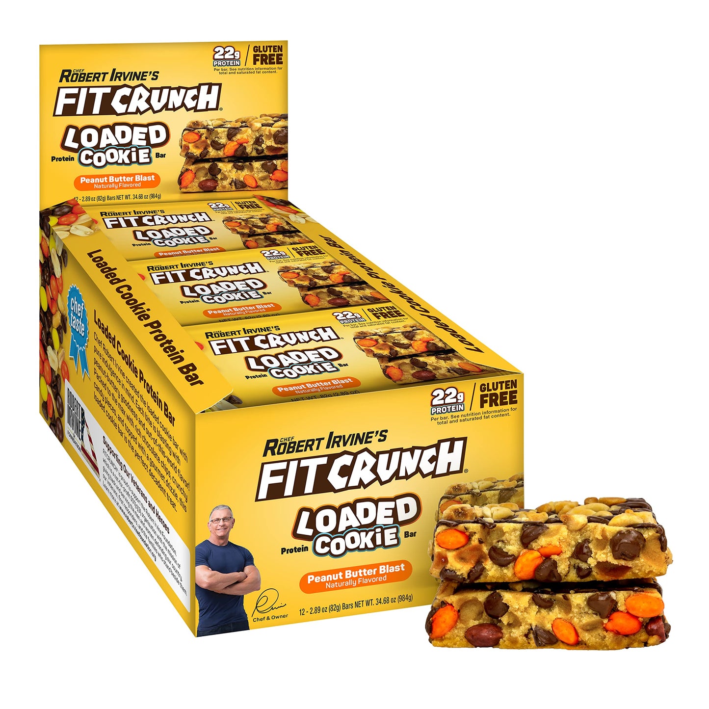 FITCRUNCH Loaded Cookie Protein Bar, High Protein, Gluten Free, Protein Snack (12 Count, Peanut Butter)