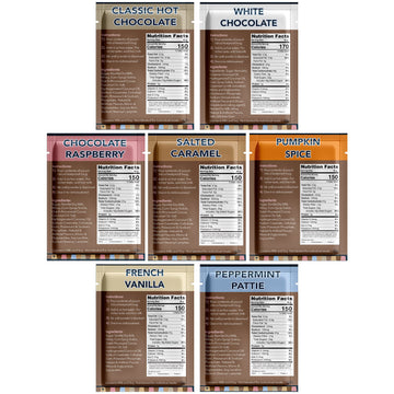 Double Donut Flavored Hot Chocolate Packets Variety Pack,18 Count Includes Classic, White Chocolate, Chocolate Raspberry, Salted