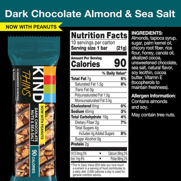 KIND THINS Dark Chocolate Nuts & Sea Salt Bars, 0.74 Ounce, 10 Count, Gluten Free Snacks, 4g Sugar (60 Bars)
