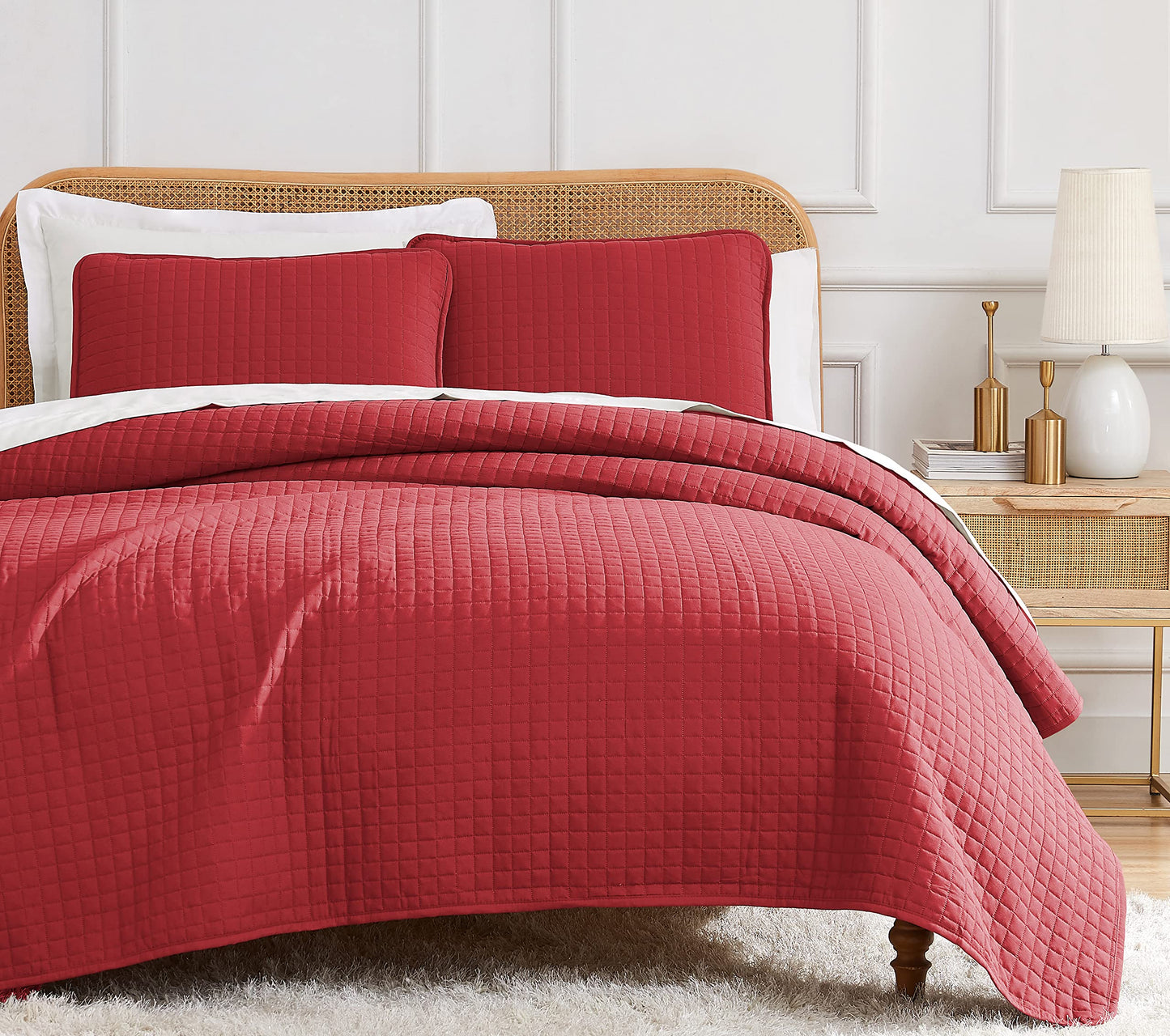 Southshore Fine Living, Inc 3 Piece Quilt Set, Full Queen Size, Oversized, Lightweight, Embroidered, Square Stitched Bedspread S