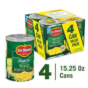 Del Monte Fresh Cut Golden Sweet Whole Kernel Corn Canned Vegetables, 4-Pack, 15.25 Oz Cans