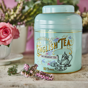 New English Teas Vintage Victorian Tea Caddy With 80 English Teabags (Teal), Forget My Not Gift