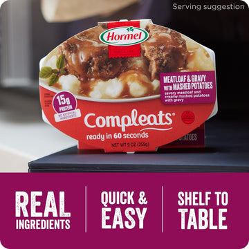 Hormel Compleats Meatloaf & Gravy With Mashed Potatoes Microwave Tray, 9 Oz. (6 Pack)