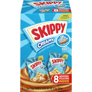 Skippy Creamy Peanut Butter Individual Squeeze Packs, 9.2 Ounce, (8 Pouches, Pack Of 8)