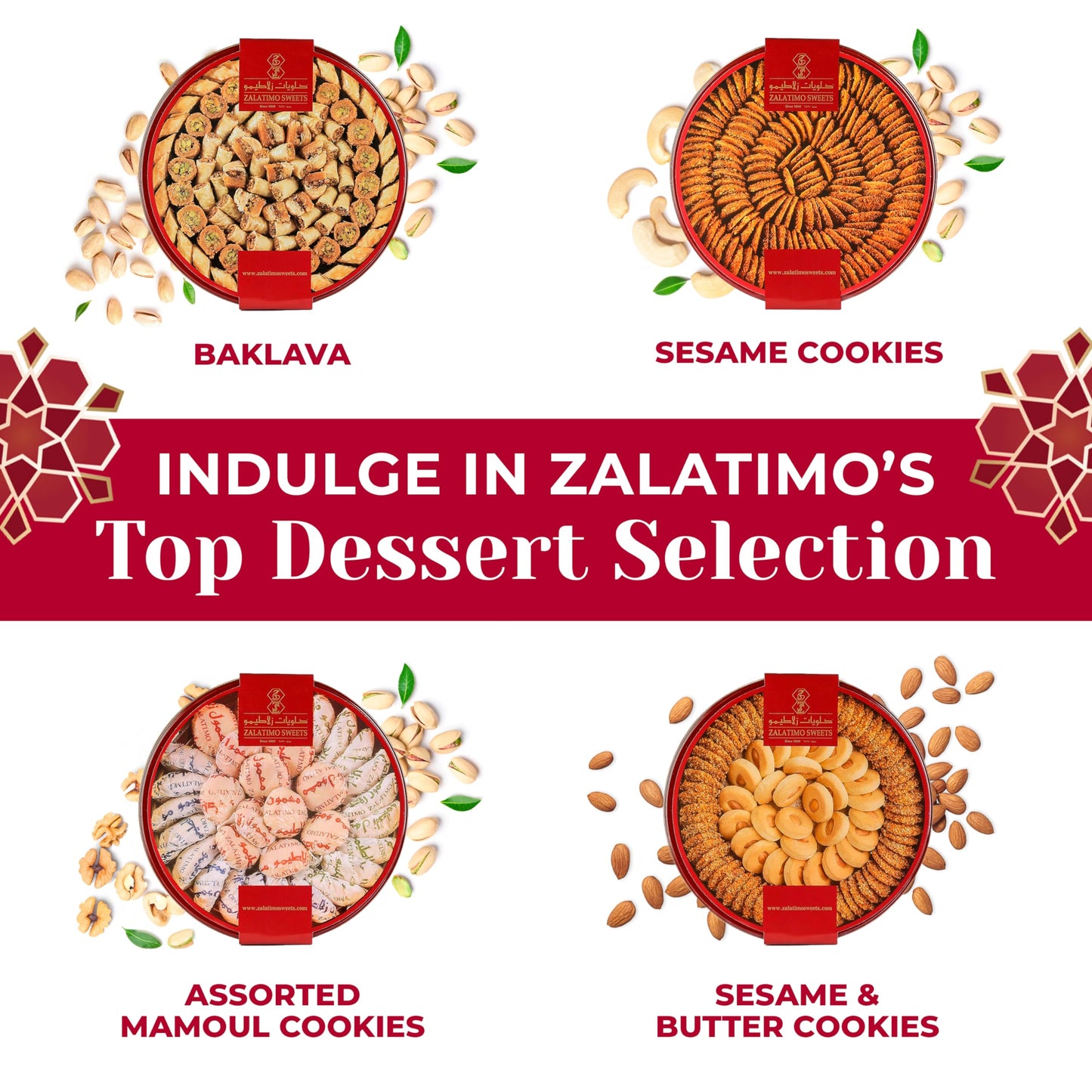 Zalatimo Sweets Since 1860 Cookies Gift Box, Assorted Shortbread Variety Pack, 100% Natural, 28.7 x 22.4 x 29.0 cm,