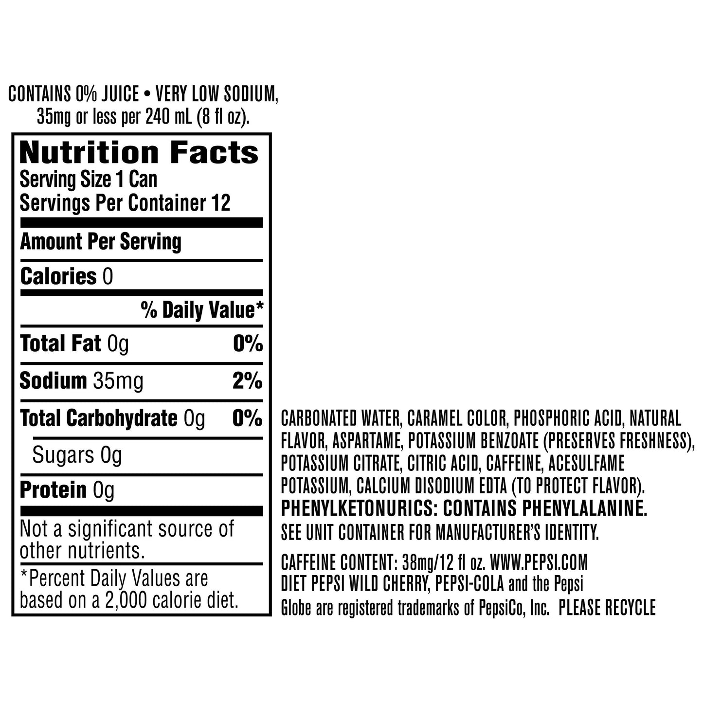 Diet Wild Cherry Pepsi, 12 oz Cans, 12 Count